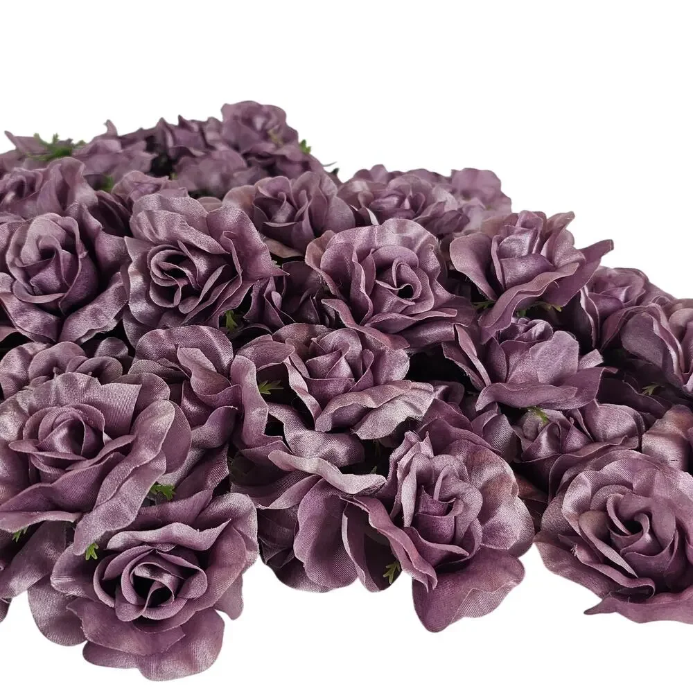 100 Plum Purple Satin Rose Heads Stemless Wedding Floral Craft DIY 2.5in